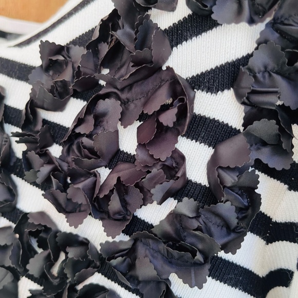 Gracia Asymmetrical Striped Boat Neck Embroidered Trim Sweater Size: Large. - Picture 8 of 16